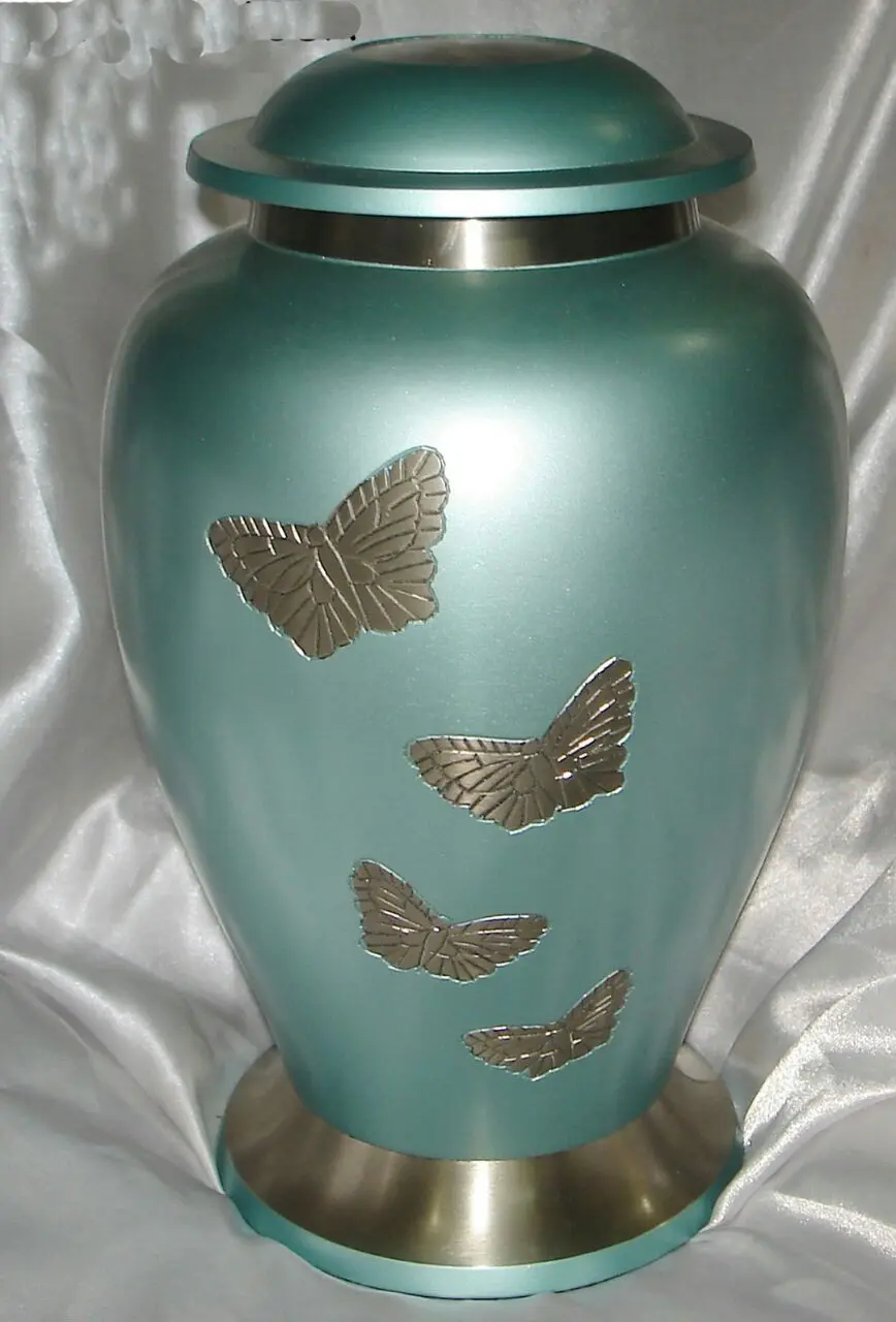 Teal Butterfly Urn — Handcrafted Export Product by NxtGen Exports, Moradabad